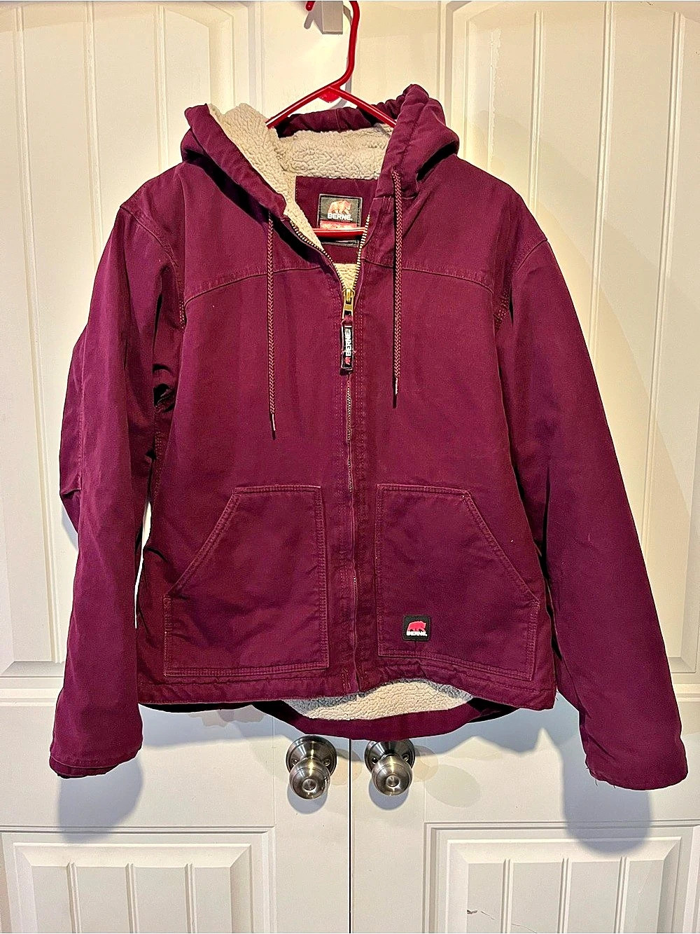 Berne Women's Sherpa-Lined Softstone Duck Hooded Jacket Purple Large